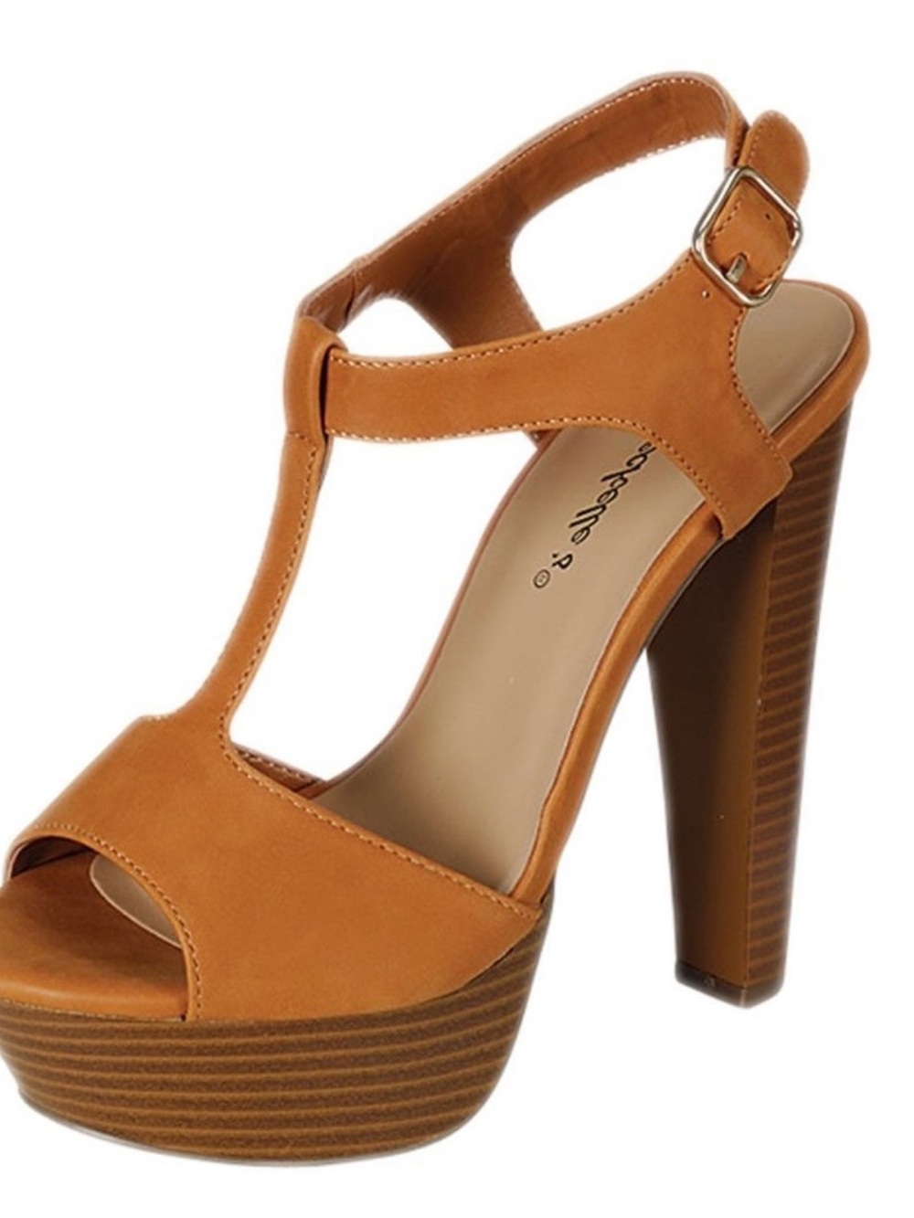 Breckelles Brina T-Strap Cognac Brown Platform Heels Sandal Size 7